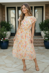 Watercolor Floral Flutter Sleeve Midi Dress