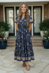 At the Summer Cottage Navy Floral Midi Dress