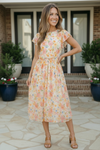 Watercolor Floral Flutter Sleeve Midi Dress
