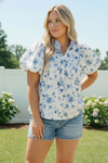 Sweet in Blue Floral Puff Sleeve Babydoll Top