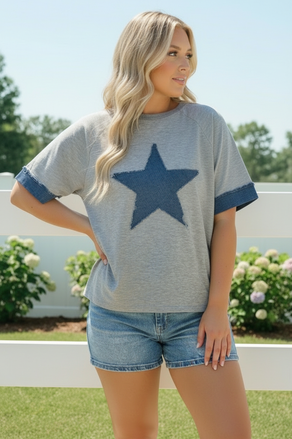 Reach For The Stars Denim Patch Sweatshirt Top