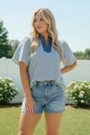 Breezy Stripe Flutter Sleeve Top