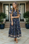 At the Summer Cottage Navy Floral Midi Dress
