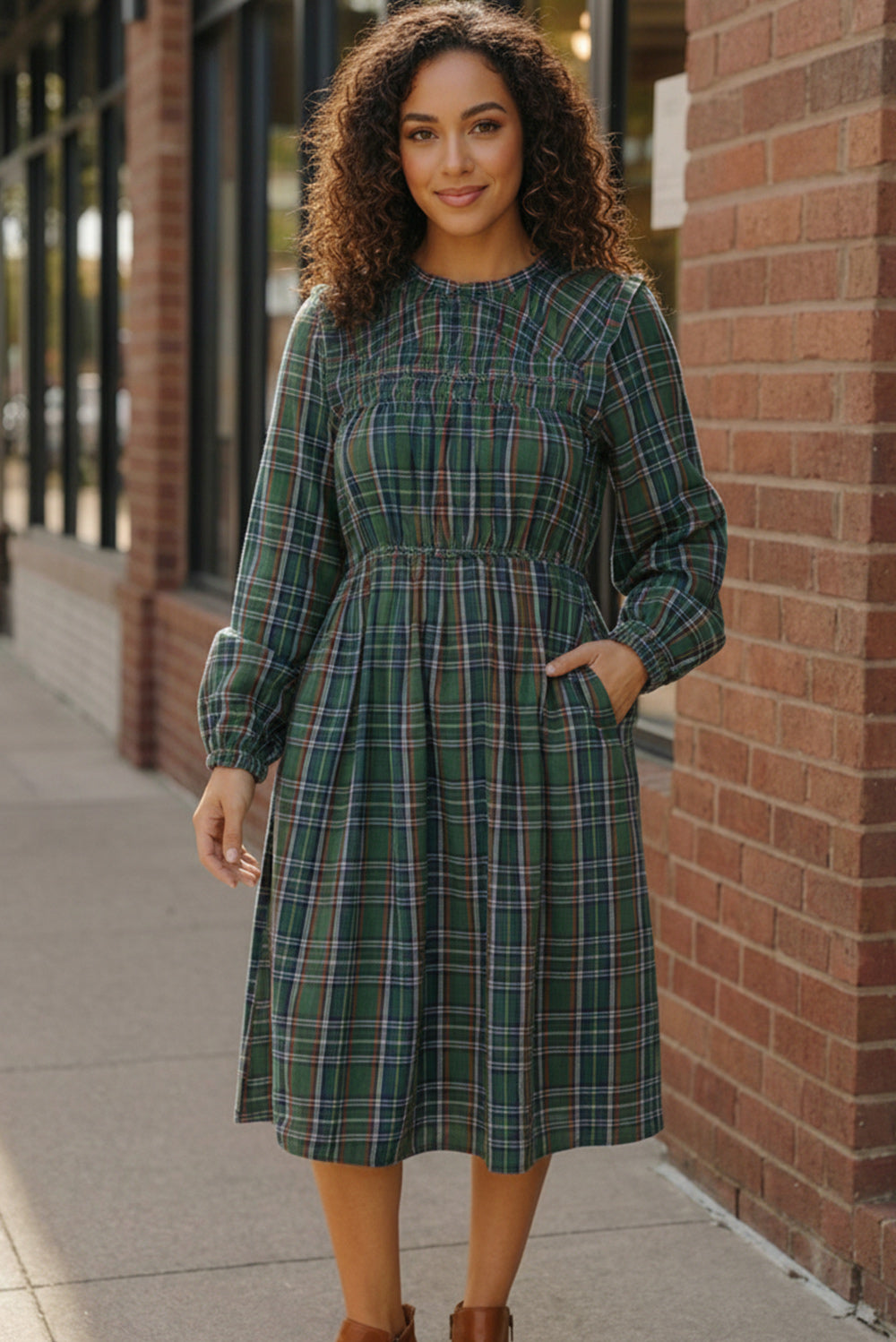 Cedar Lane Plaid Midi Dress Modest Pop Cedar Lane Plaid Midi Dress Modest Pop