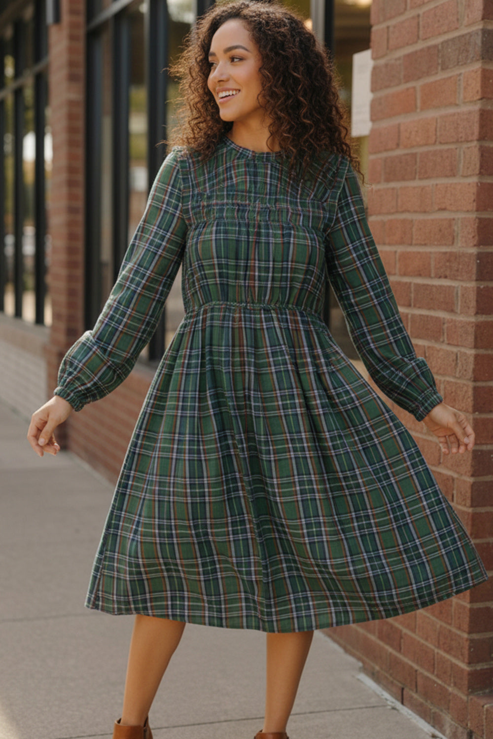 Cedar Lane Plaid Midi Dress 1XL