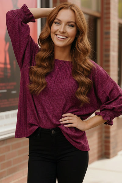 Pretty in Fuchsia Puff Sleeve Blouse