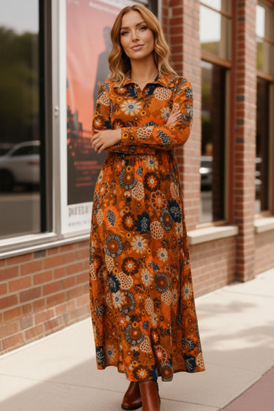 Groovy Garden Rust Maxi Dress