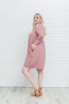 mauve 3/4 sleeve babydoll knee length dress, modest dresses, plus sized modest dresses