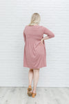 mauve 3/4 sleeve babydoll knee length dress, modest dresses, plus sized modest dresses