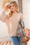 Taupe Peekaboo Shoulder Leopard Print Top