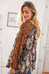 Boho Paisley Leopard Print Front Tie Woven Blouse