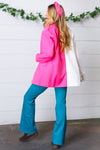 Fuchsia & Cream Silky Half & Half Buttoned Blazer