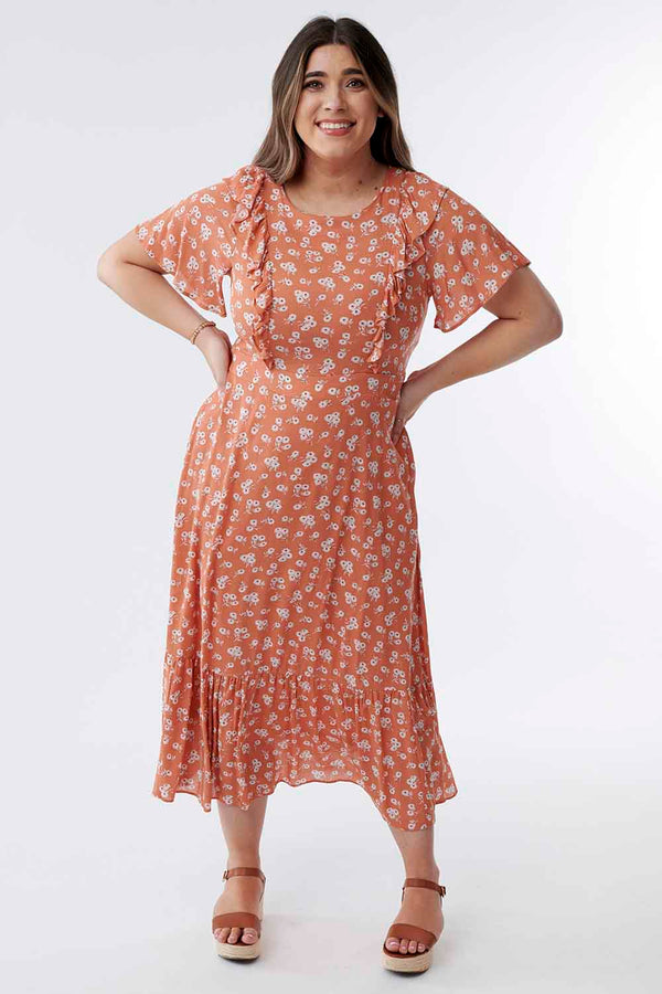 orange floral maxi dress, modest dresses, tznius dresses