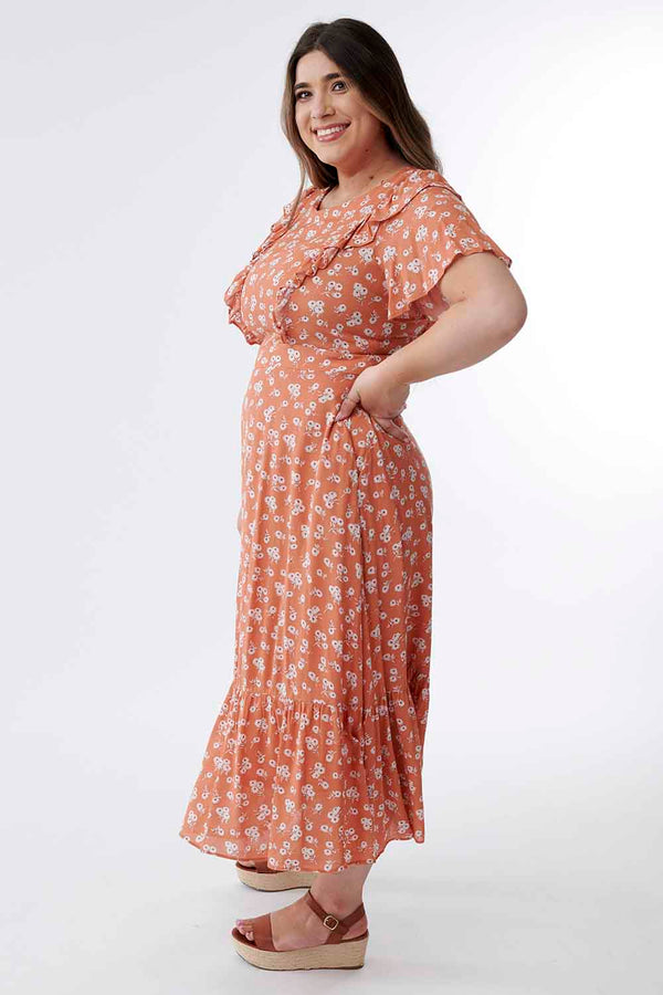 orange floral maxi dress, modest dresses, tznius dresses
