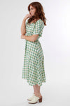 plaid gingham green waist tie button up dress, dresses for nursing moms, modest dresses