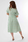 plaid gingham green waist tie button up dress, dresses for nursing moms, modest dresses