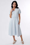 soft blue button up midi dress retro, dress for nursing moms, modest dresses