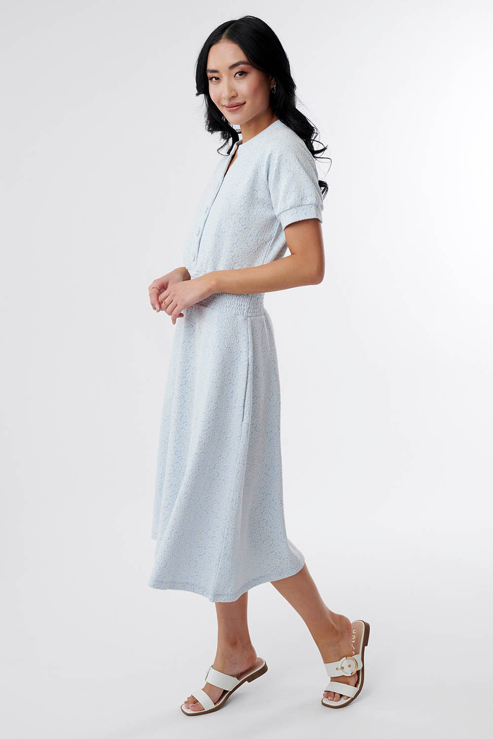 soft blue button up midi dress retro, dress for nursing moms, modest dresses