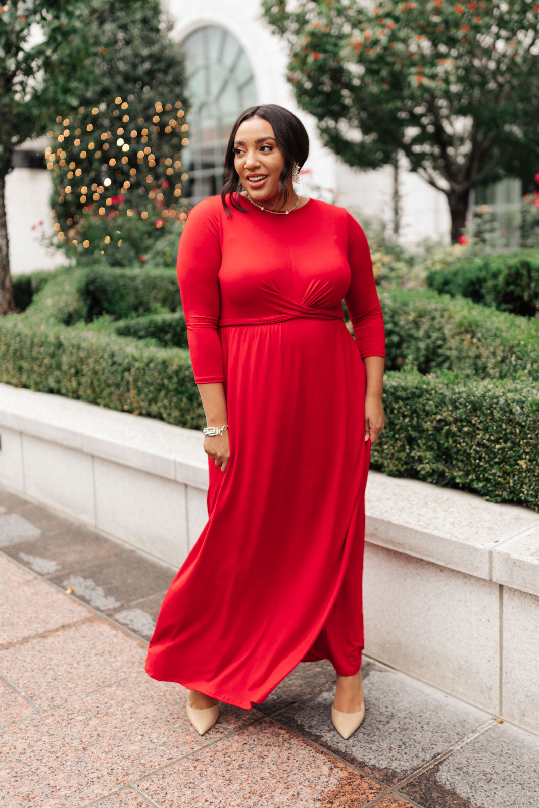 red maxi dress knotted front, modest dresses, plus sized modest dresses