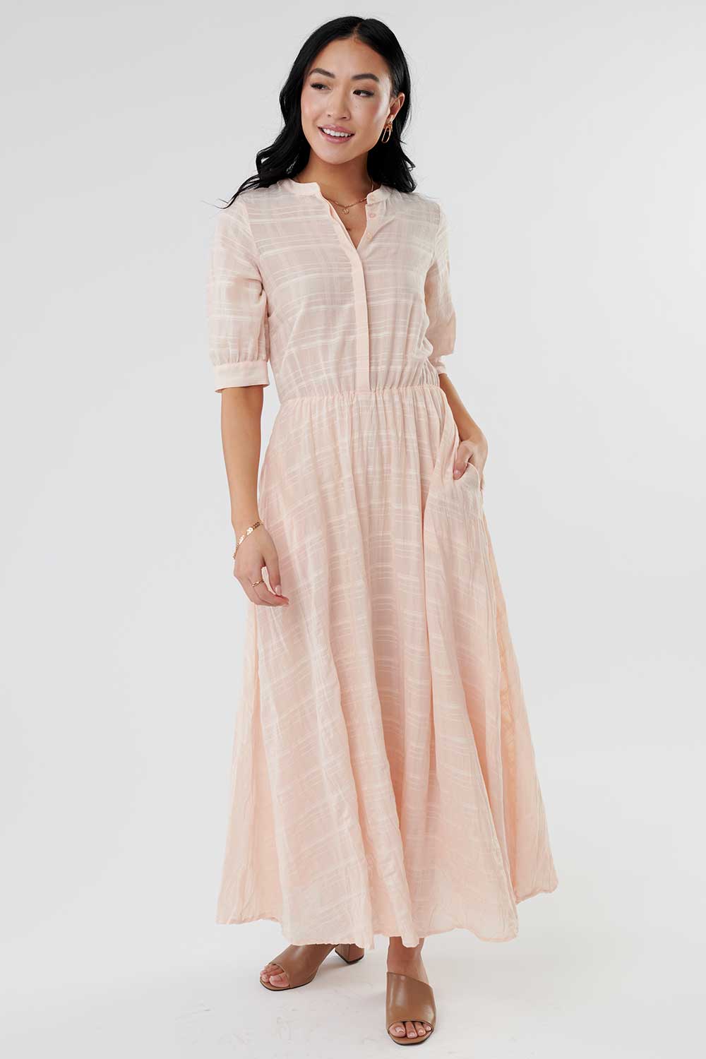 gorgeous peach button up maxi dress, modest dresses, sweet salt dresses