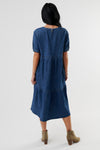 denim short sleeve tiered skirt midi length dress, modest dresses, sweet salt dresses