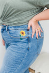 Hi-Rise Relaxed Sunflower Embroidery Jeans