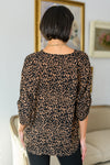black brown spotted v-neck blouse, modest clothing, modest clothes