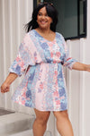 floral blue pink knee length v-neck dress, modest dresses, plus sized modest dresses