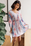 floral blue pink knee length v-neck dress, modest dresses, plus sized modest dresses