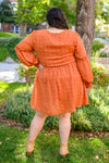 pumpkin orange swiss dot knee length dress, modest dresses, plus sized modest dresses