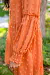 pumpkin orange swiss dot knee length dress, modest dresses, plus sized modest dresses