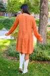 pumpkin orange swiss dot knee length dress, modest dresses, plus sized modest dresses