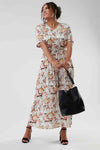 Floral V-Neck Ruffle Half Sleeve Dress, Modest Dresses, Modest Clothes Women Plus