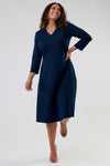 Navy Wrap Side Zipper Dress, Modest Dresses, Modest Clothes Women Plus